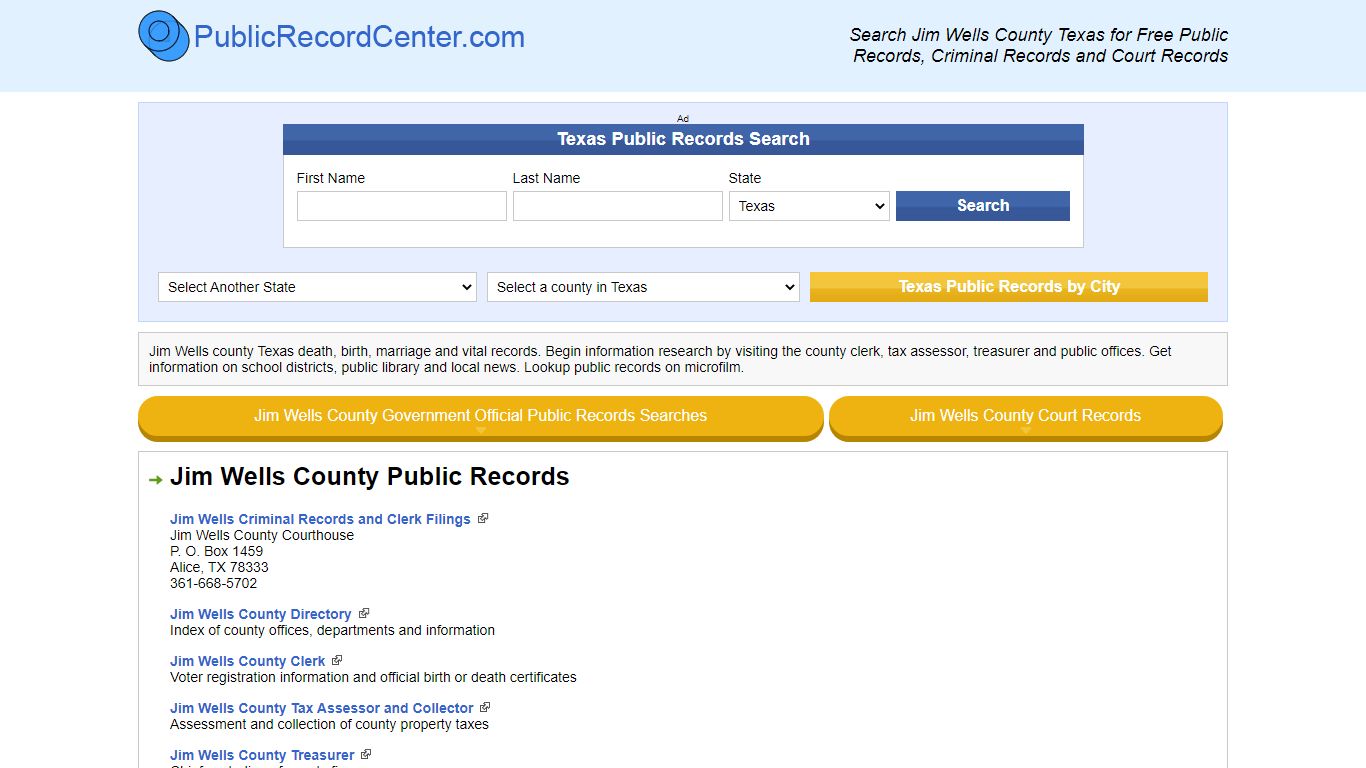 Jim Wells County Texas Free Public Records - Court Records ...