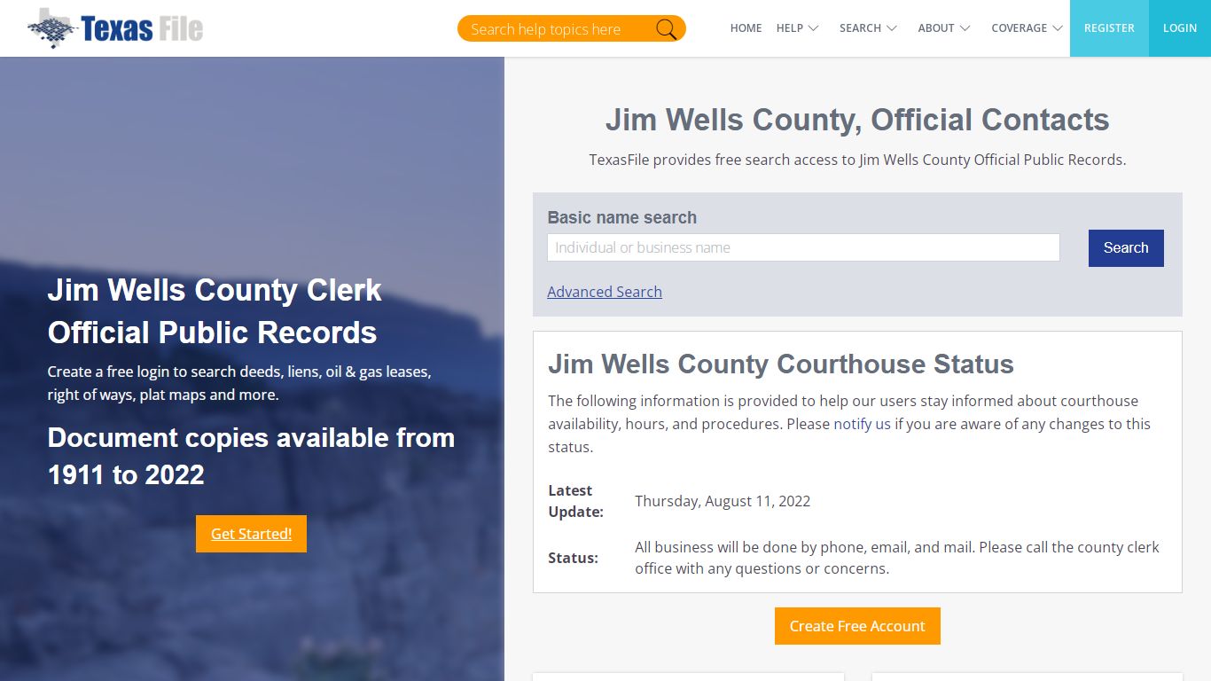 Jim Wells County Clerk Official Public Records | TexasFile